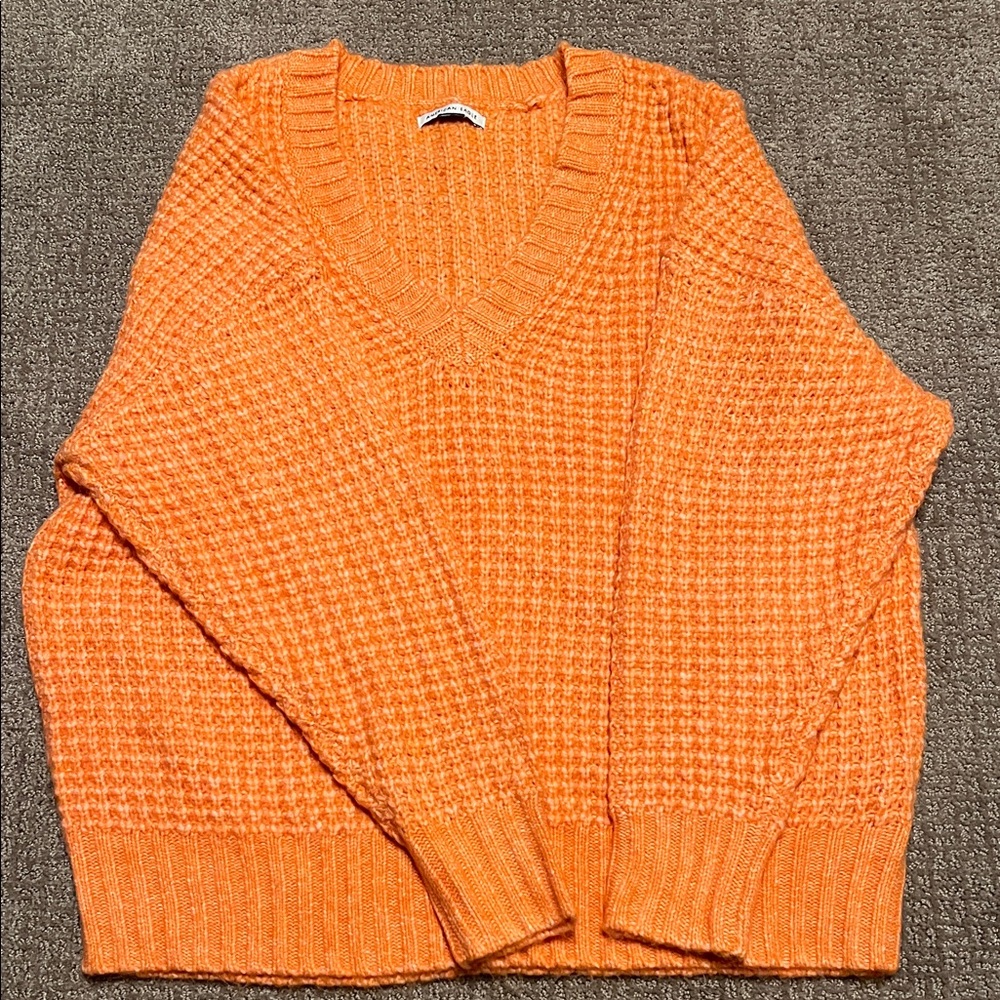 American Eagle Outfitters V-Neck Sweater in Orange